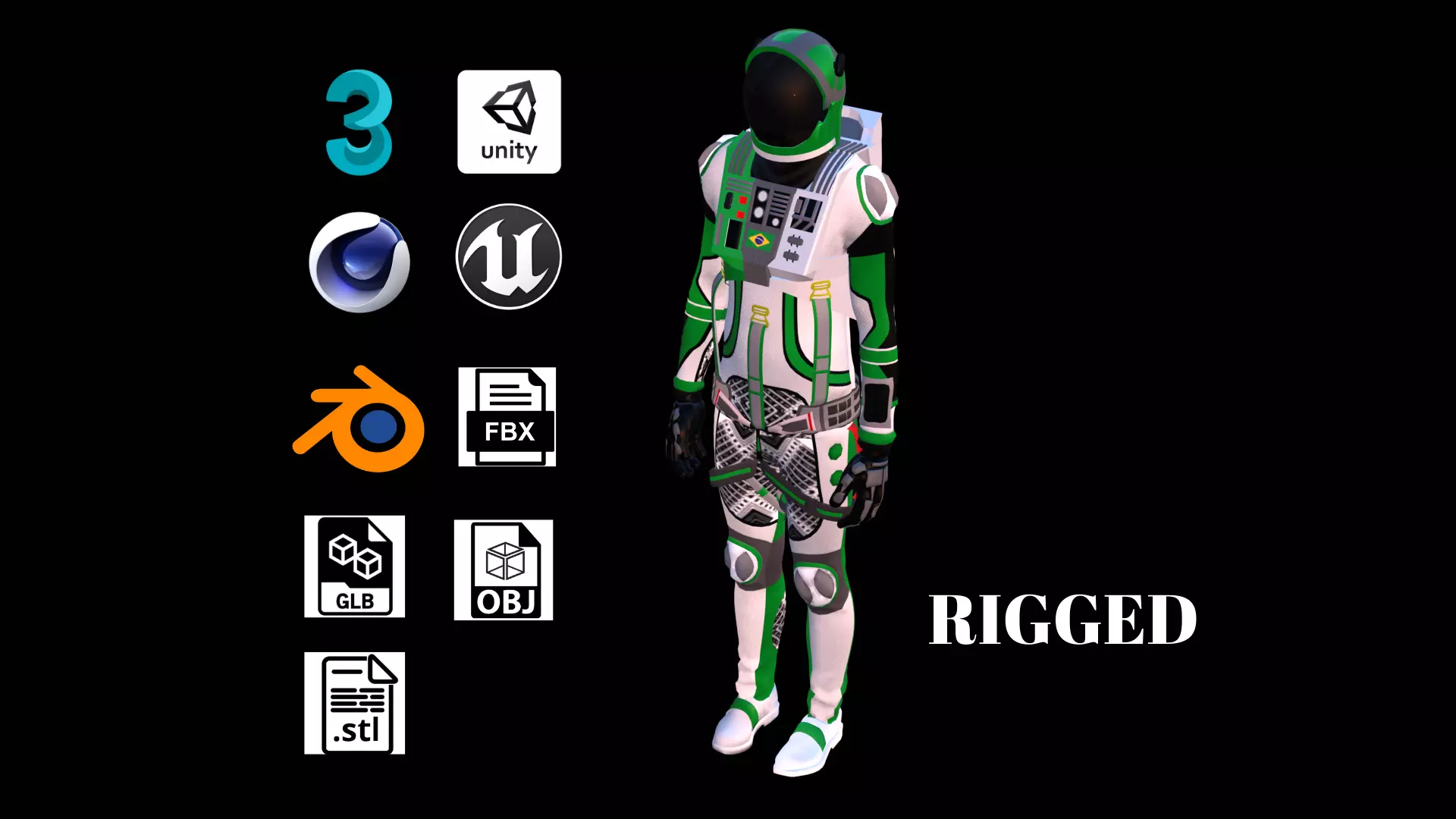 Astronaut Spacesuit Brazil Low-poly 3D model