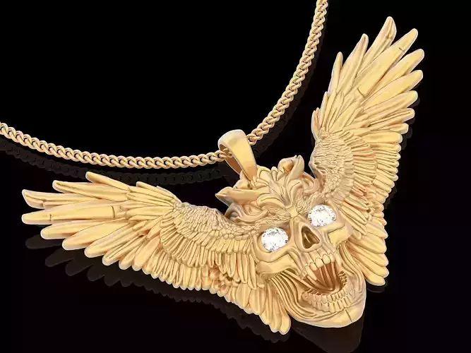 Skull and wings pendant  gold printable jewelry 3D model