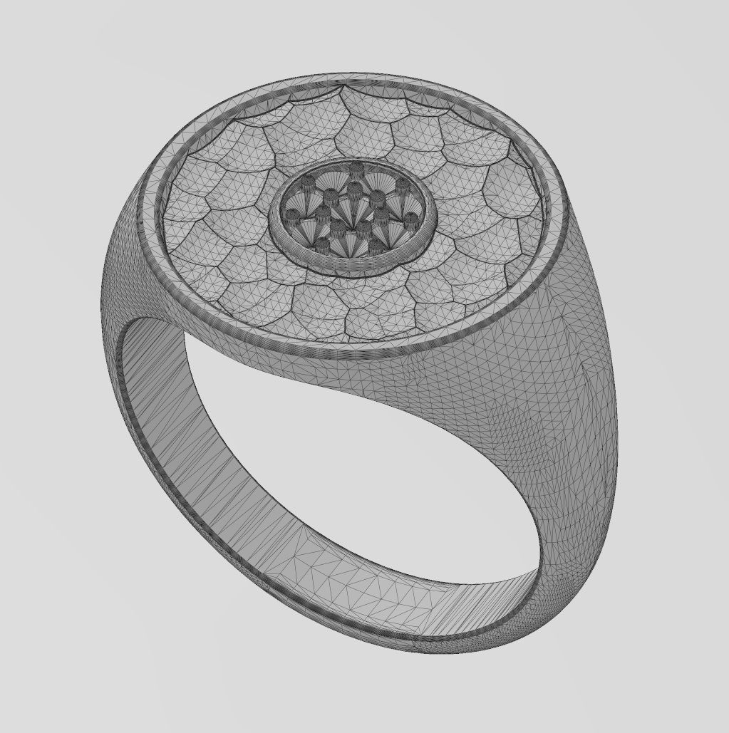 Diamond Cluster round hammered textured ring 3D print model_14