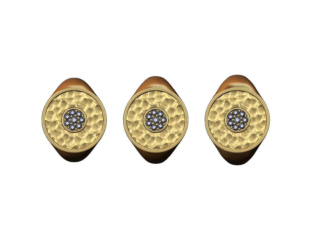 Diamond Cluster round hammered textured ring 3D print model_3