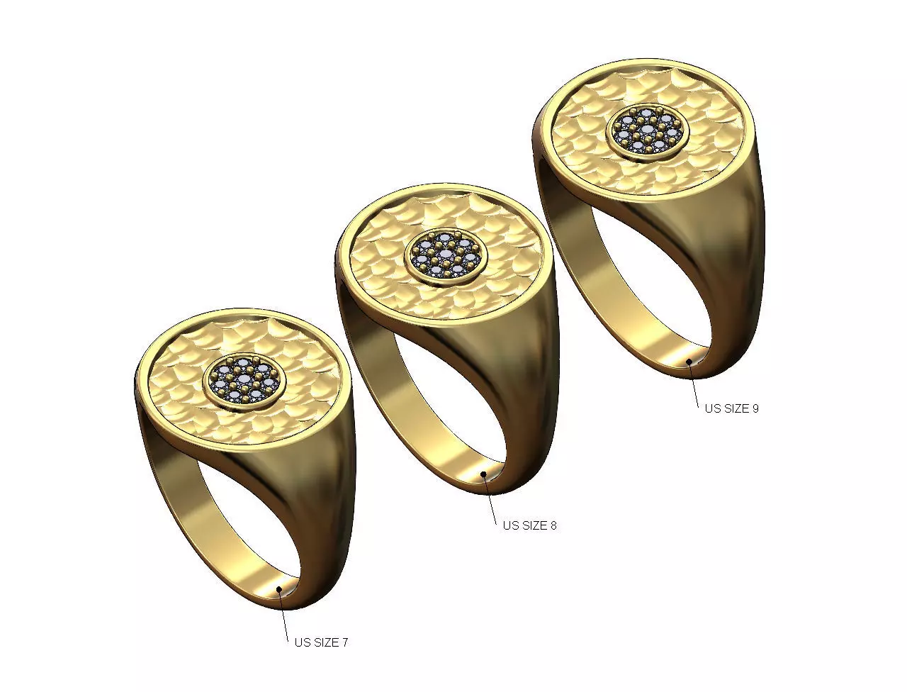 Diamond Cluster round hammered textured ring 3D print model_0
