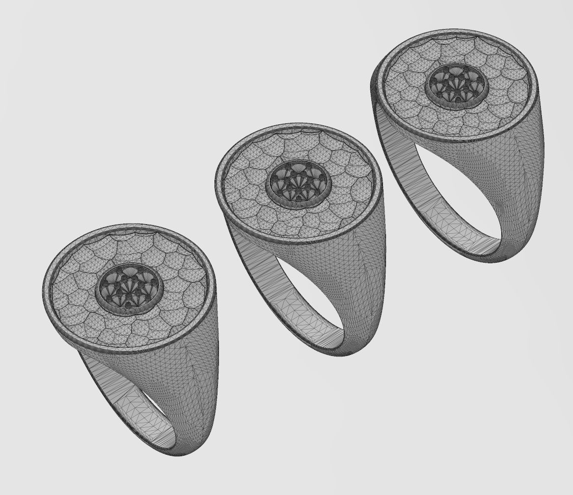 Diamond Cluster round hammered textured ring 3D print model_13
