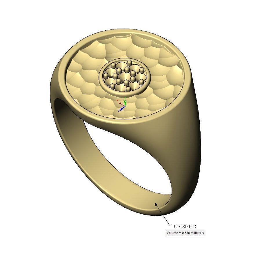 Diamond Cluster round hammered textured ring 3D print model_11