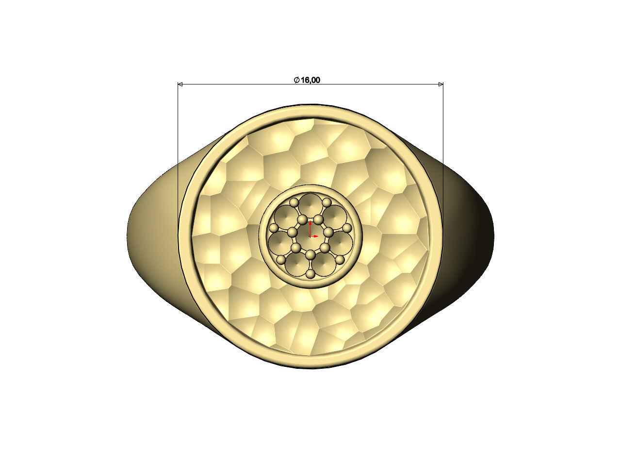 Diamond Cluster round hammered textured ring 3D print model_7