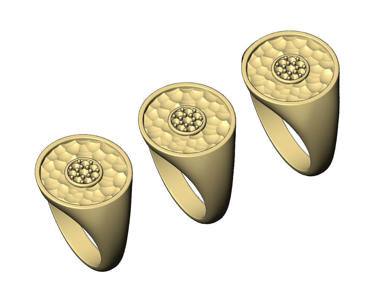 Diamond Cluster round hammered textured ring 3D print model_5