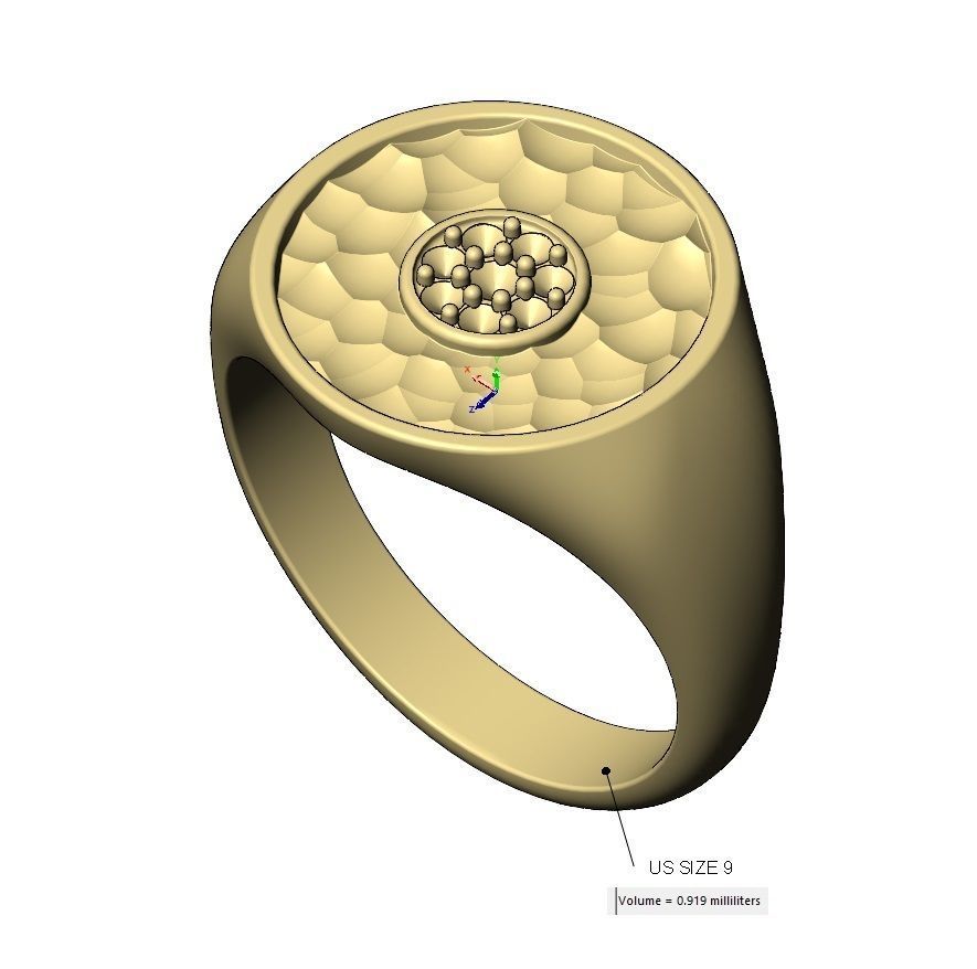 Diamond Cluster round hammered textured ring 3D print model_12