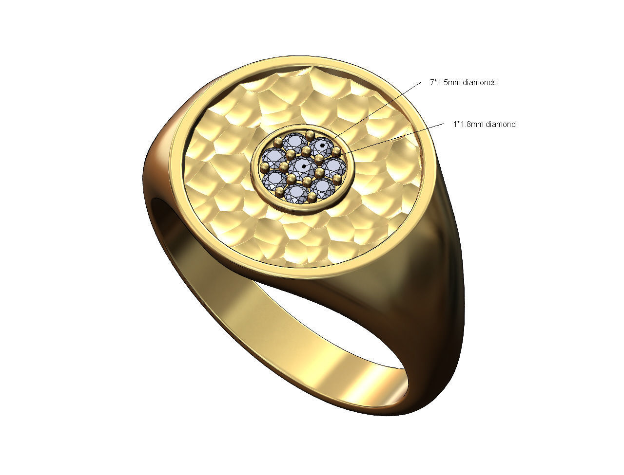 Diamond Cluster round hammered textured ring 3D print model_1