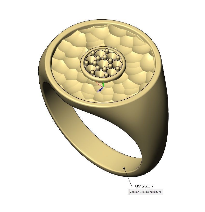 Diamond Cluster round hammered textured ring 3D print model_10