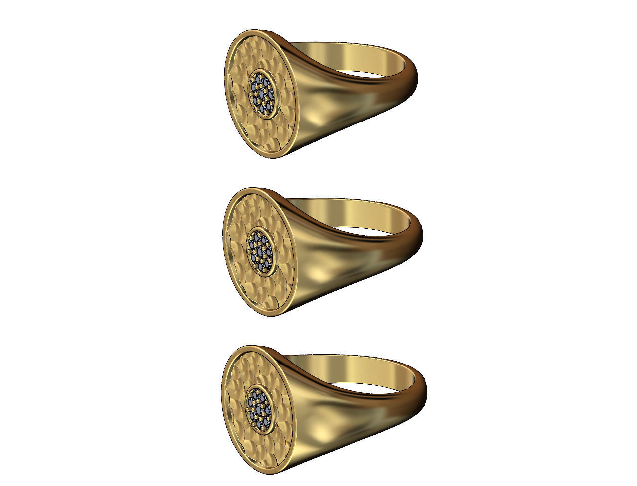 Diamond Cluster round hammered textured ring 3D print model_4