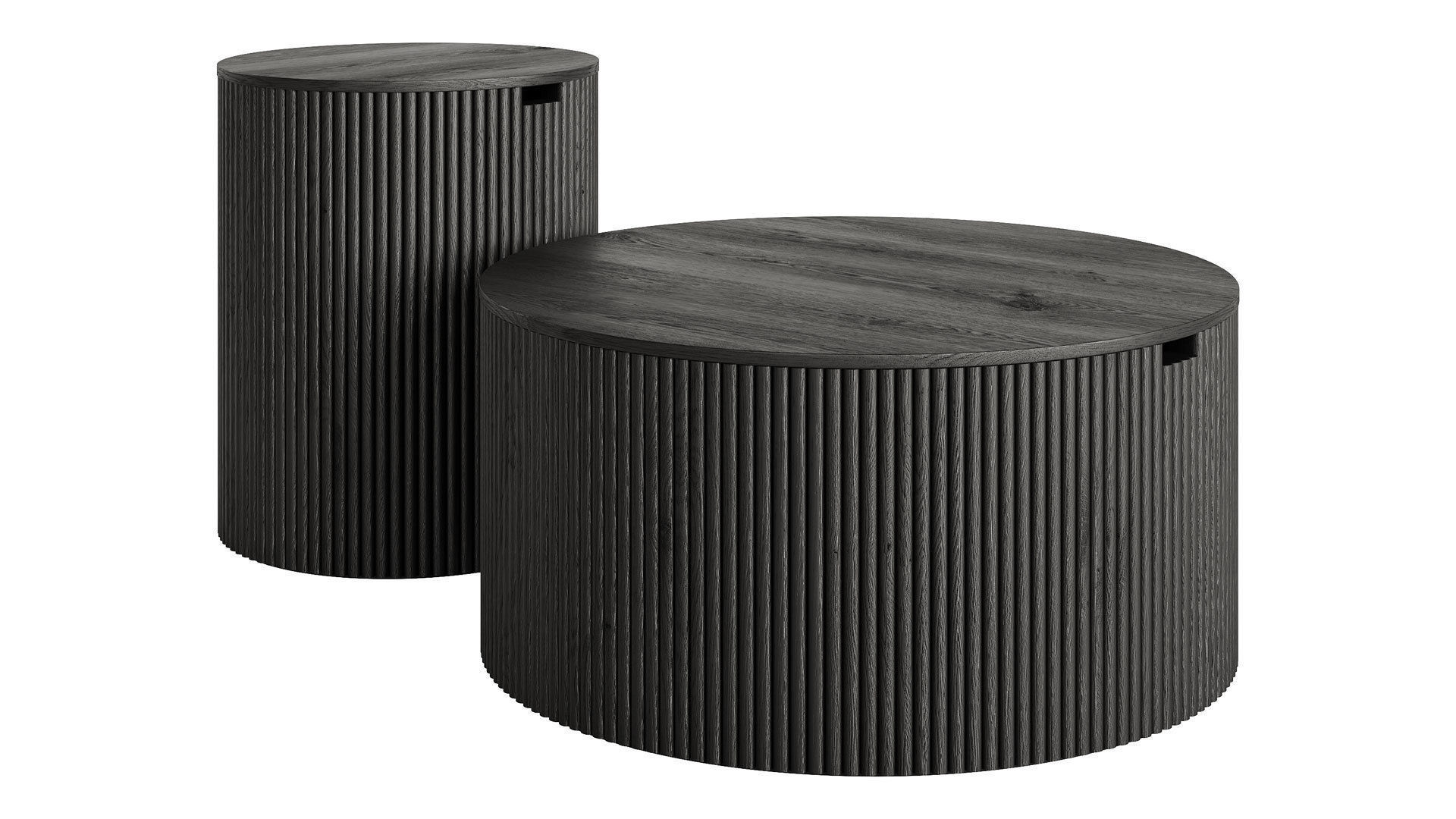 Modern Round Wood Coffee Table Set by Homary 3D model_3