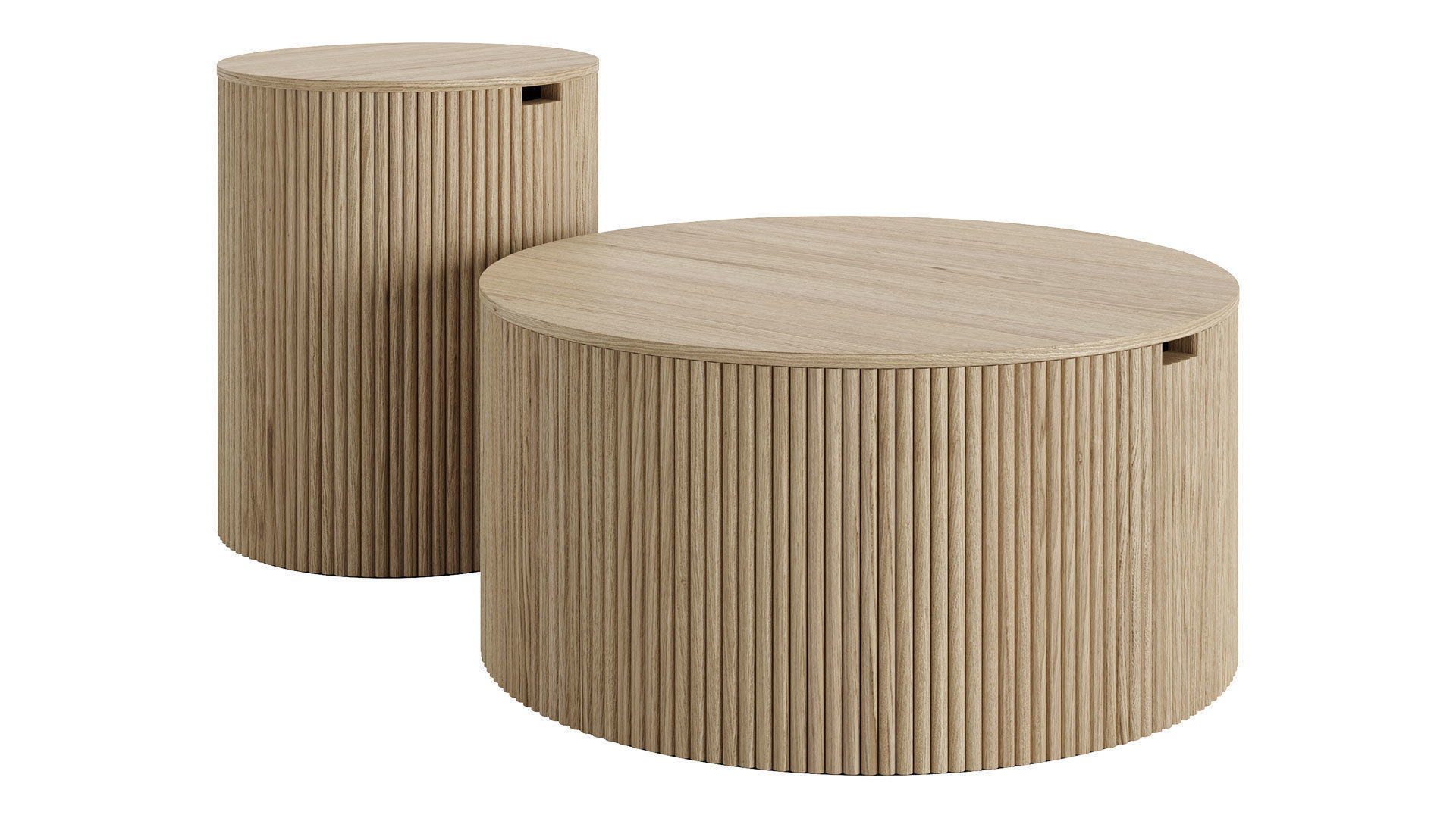 Modern Round Wood Coffee Table Set by Homary 3D model_4