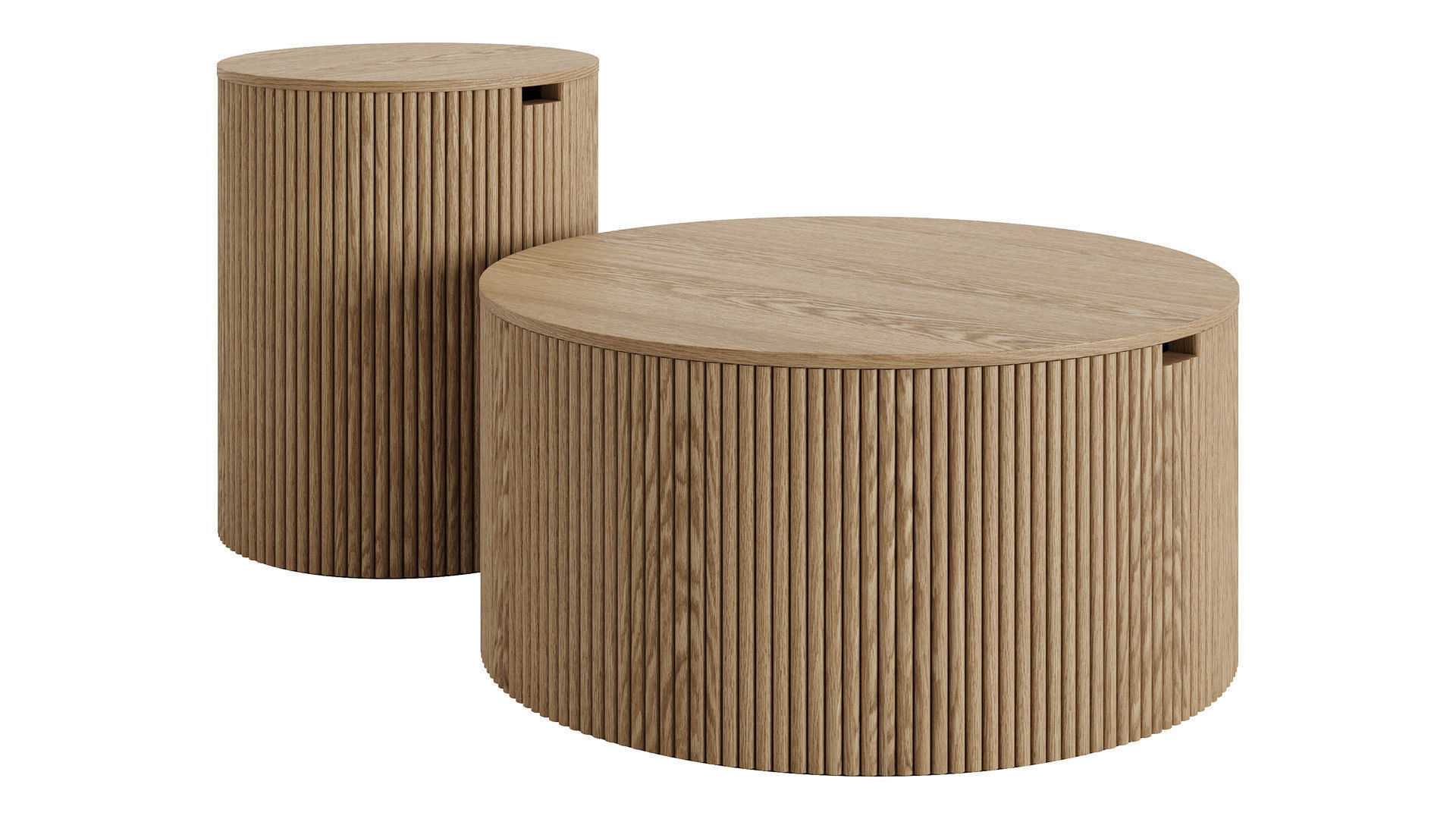 Modern Round Wood Coffee Table Set by Homary 3D model_2