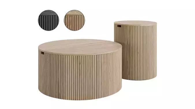 Modern Round Wood Coffee Table Set by Homary