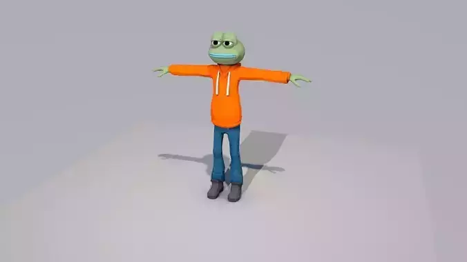 low poly pepe frog in orange shirt Low-poly 3D model