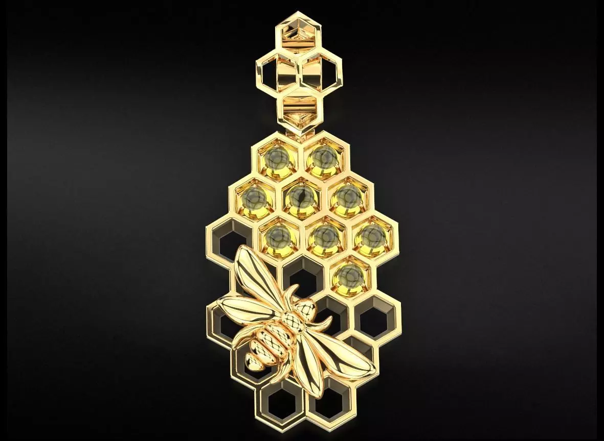 Pendant with honeycombs on which a bee sits 723 3D print model_0