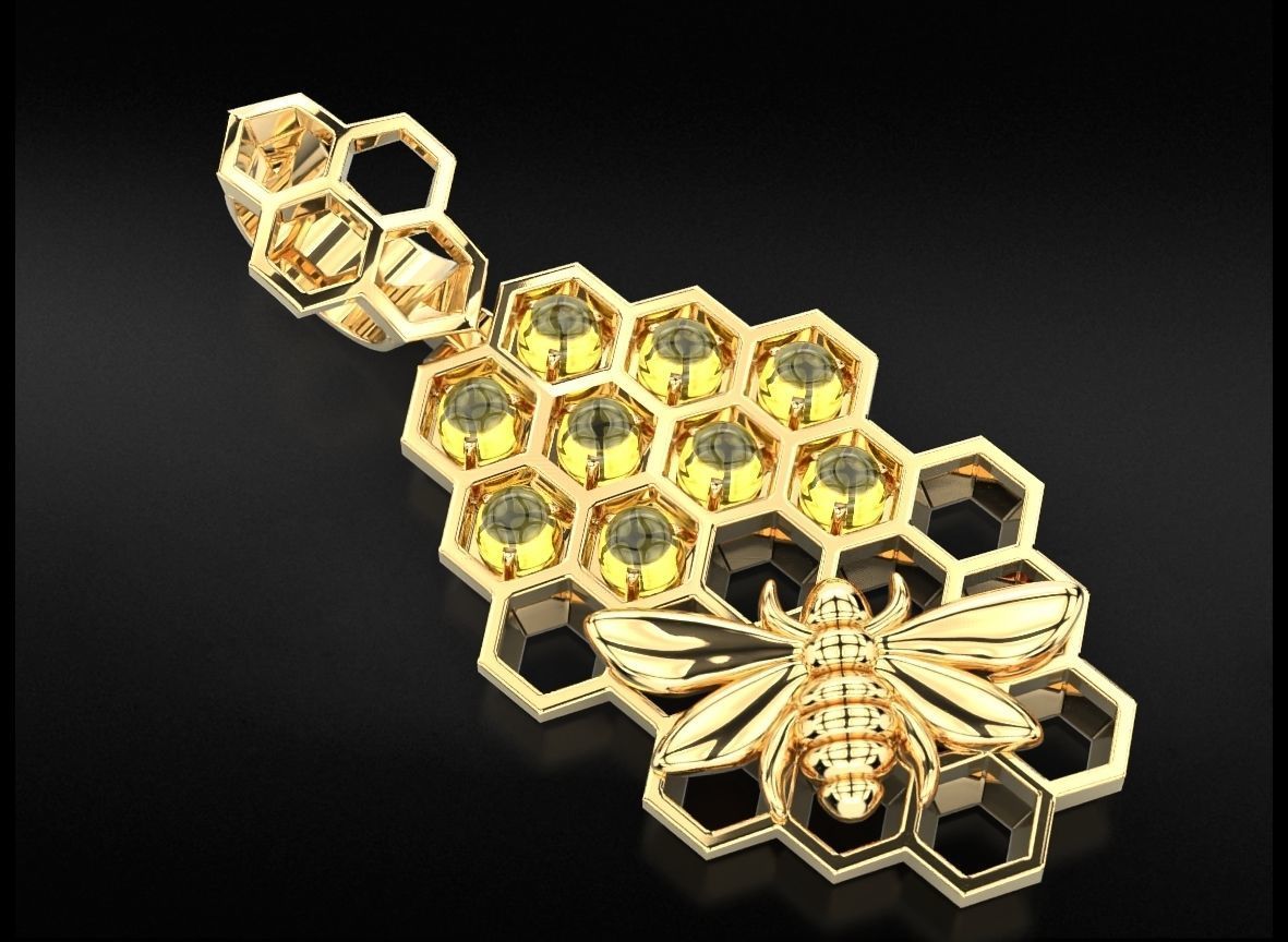 Pendant with honeycombs on which a bee sits 723 3D print model_1
