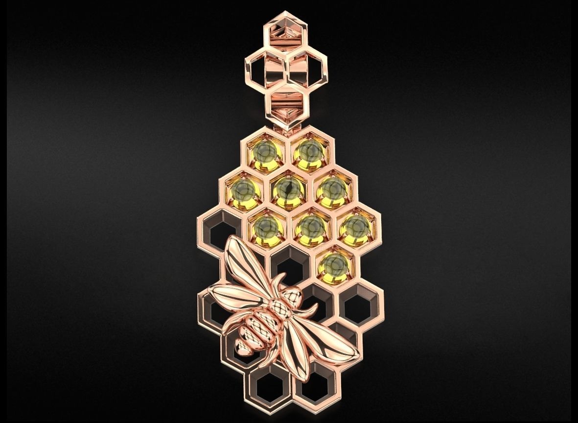 Pendant with honeycombs on which a bee sits 723 3D print model_5