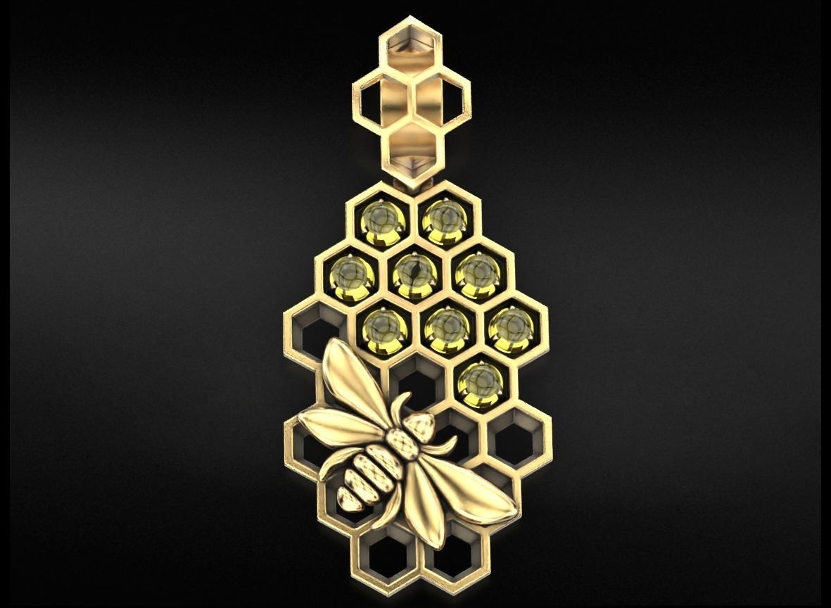 Pendant with honeycombs on which a bee sits 723 3D print model_8
