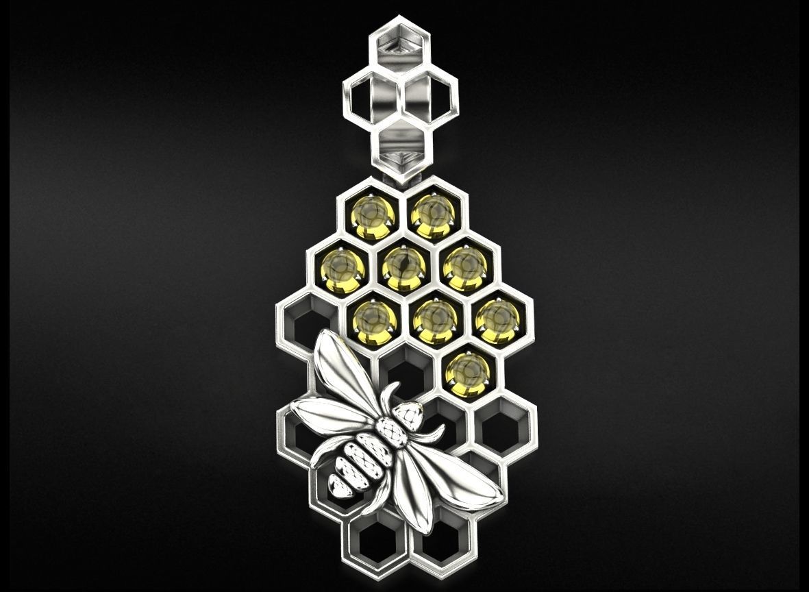 Pendant with honeycombs on which a bee sits 723 3D print model_7
