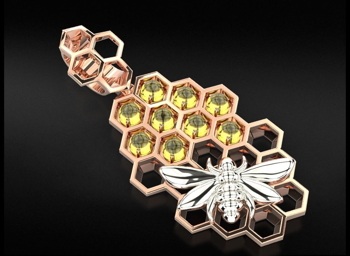 Pendant with honeycombs on which a bee sits 723 3D print model_3