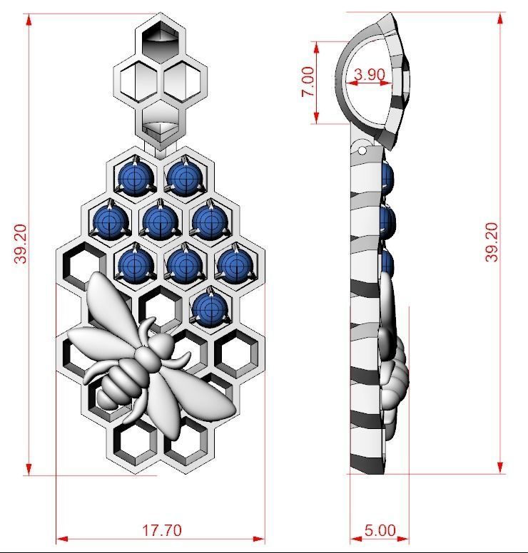 Pendant with honeycombs on which a bee sits 723 3D print model_10