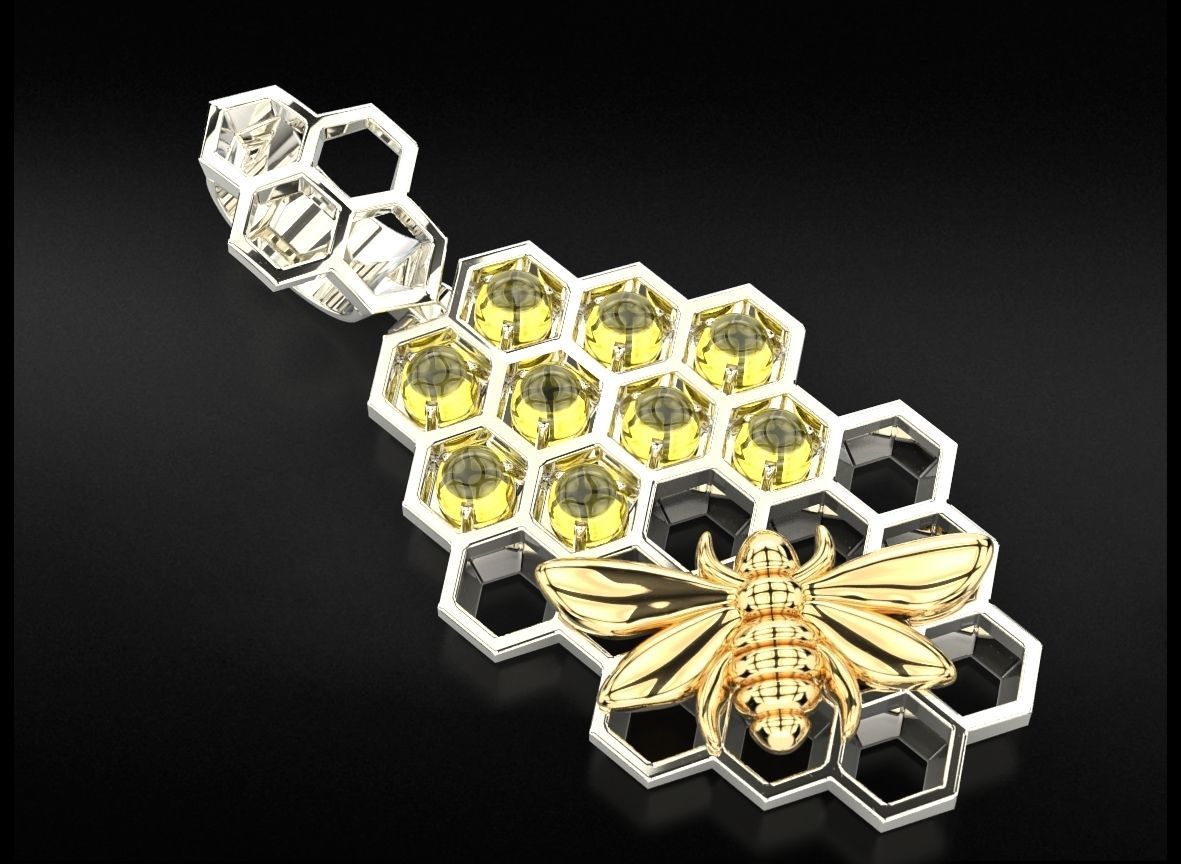 Pendant with honeycombs on which a bee sits 723 3D print model_4