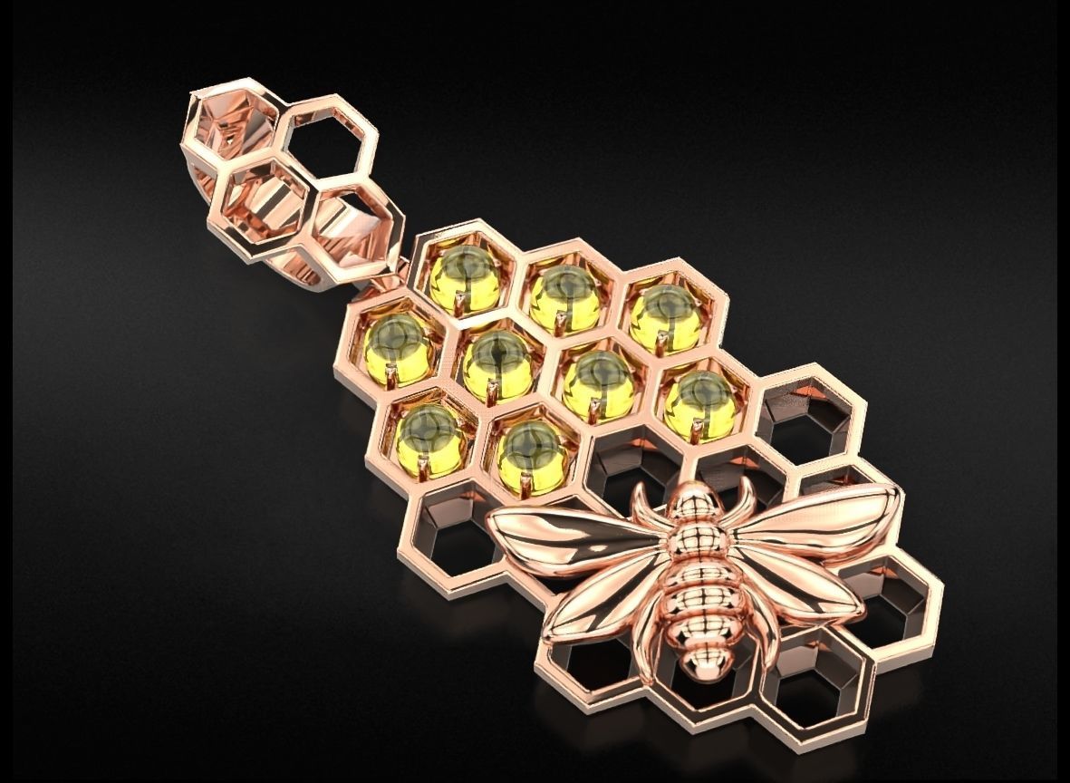 Pendant with honeycombs on which a bee sits 723 3D print model_2