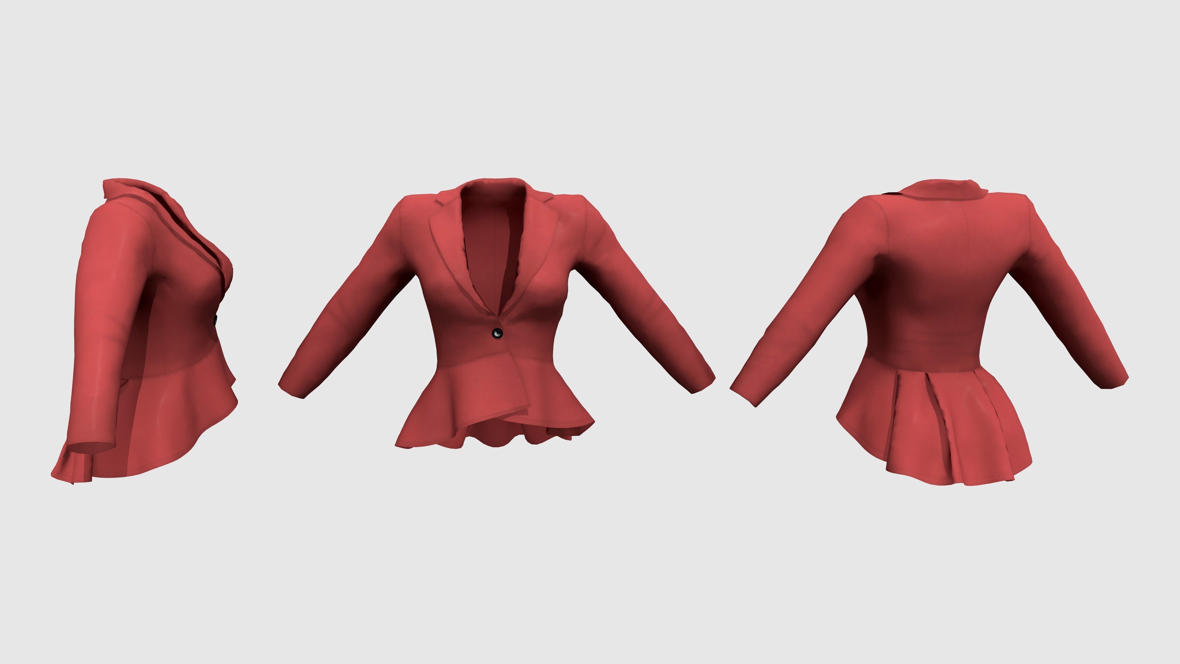 Ladies Peplum Style Jacket Low-poly 3D model_2