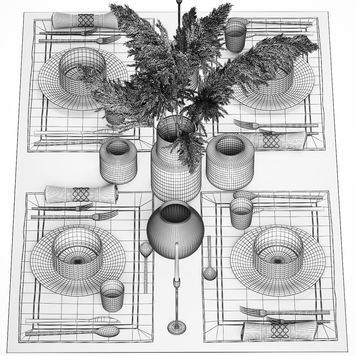 Table setting with a bouquet of white pampas grass 18 3D model_5