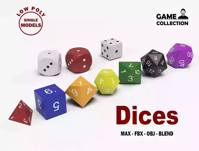 Dices set of dice Low-poly 3D model