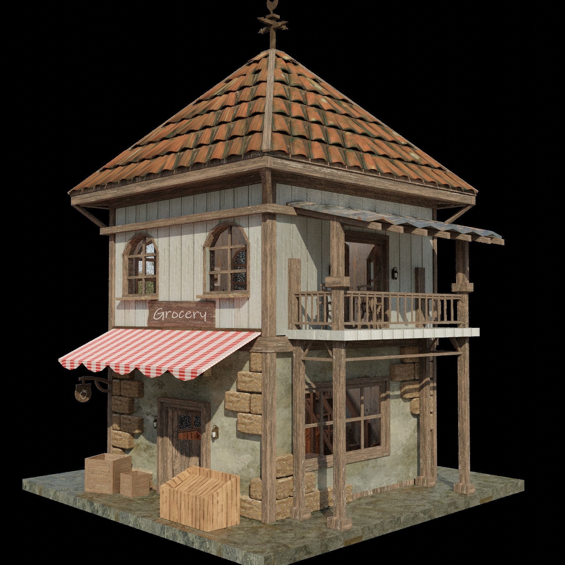 Enterable Grocery and Home Low-poly 3D model_1