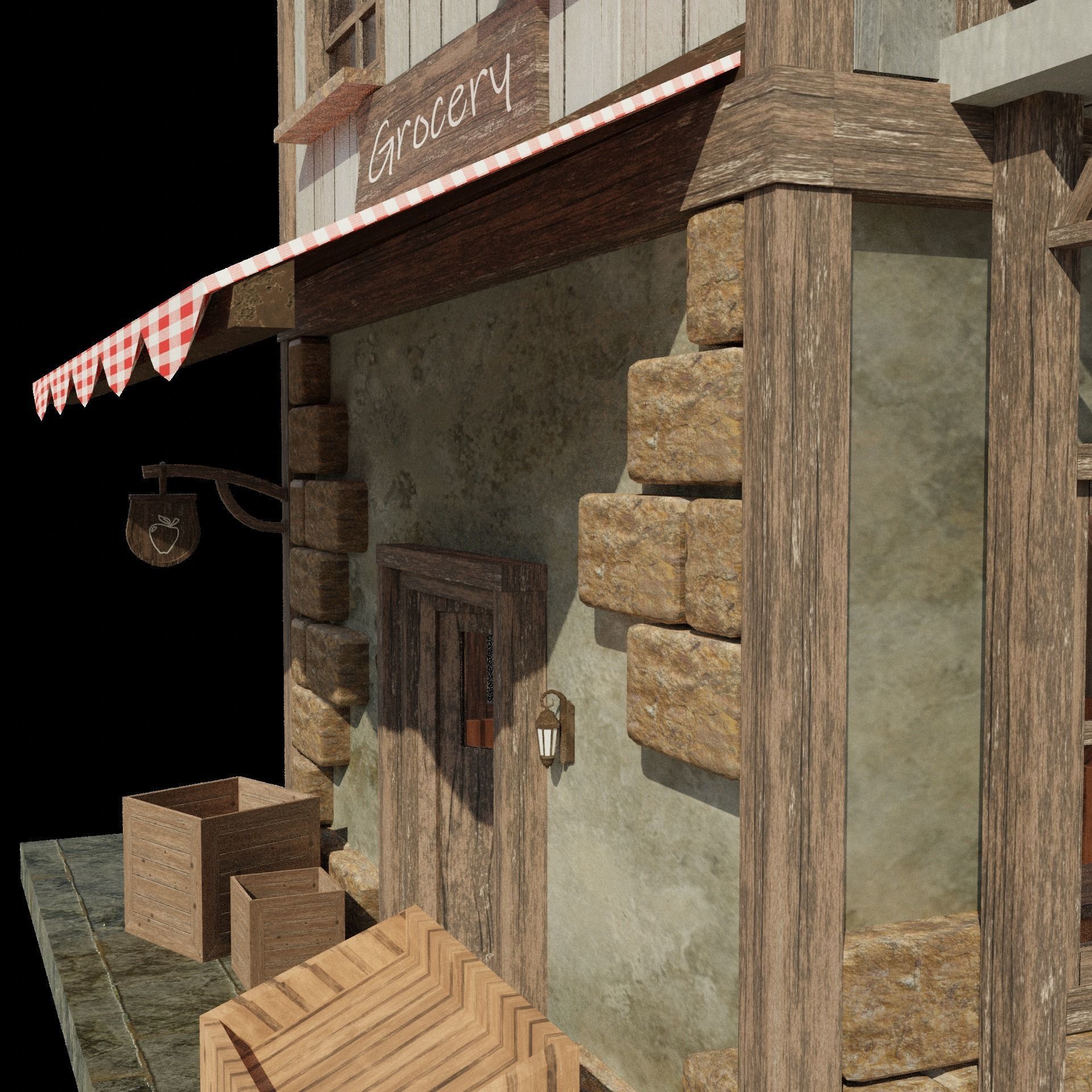 Enterable Grocery and Home Low-poly 3D model_2