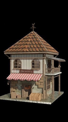 Enterable Grocery and Home  Low-poly 3D model