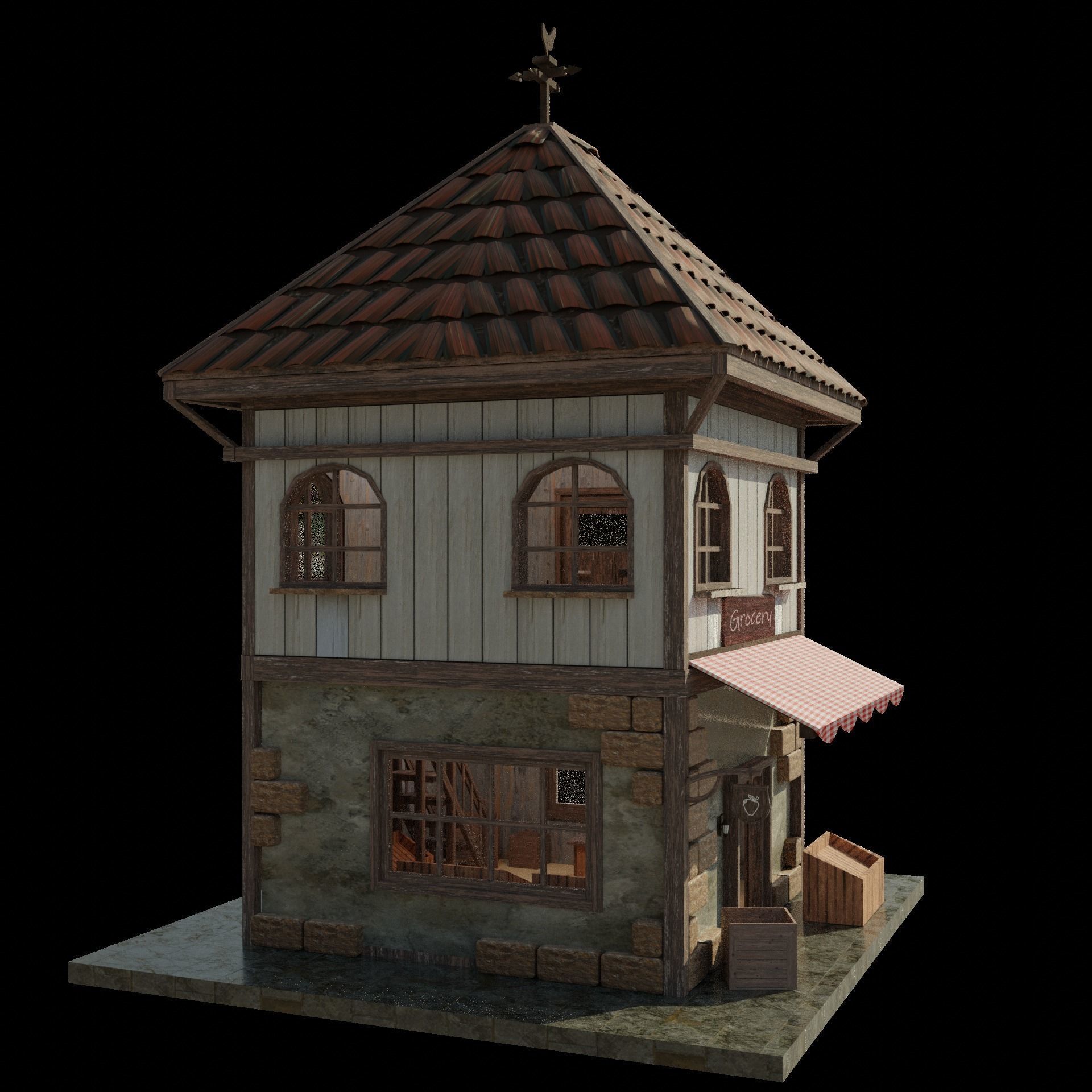 Enterable Grocery and Home Low-poly 3D model_3