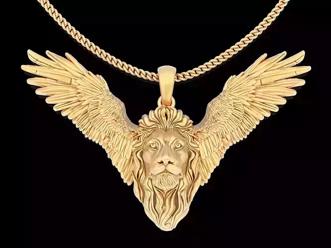 Lion and wings silver goild  jewelry printable 3D model 3D print model