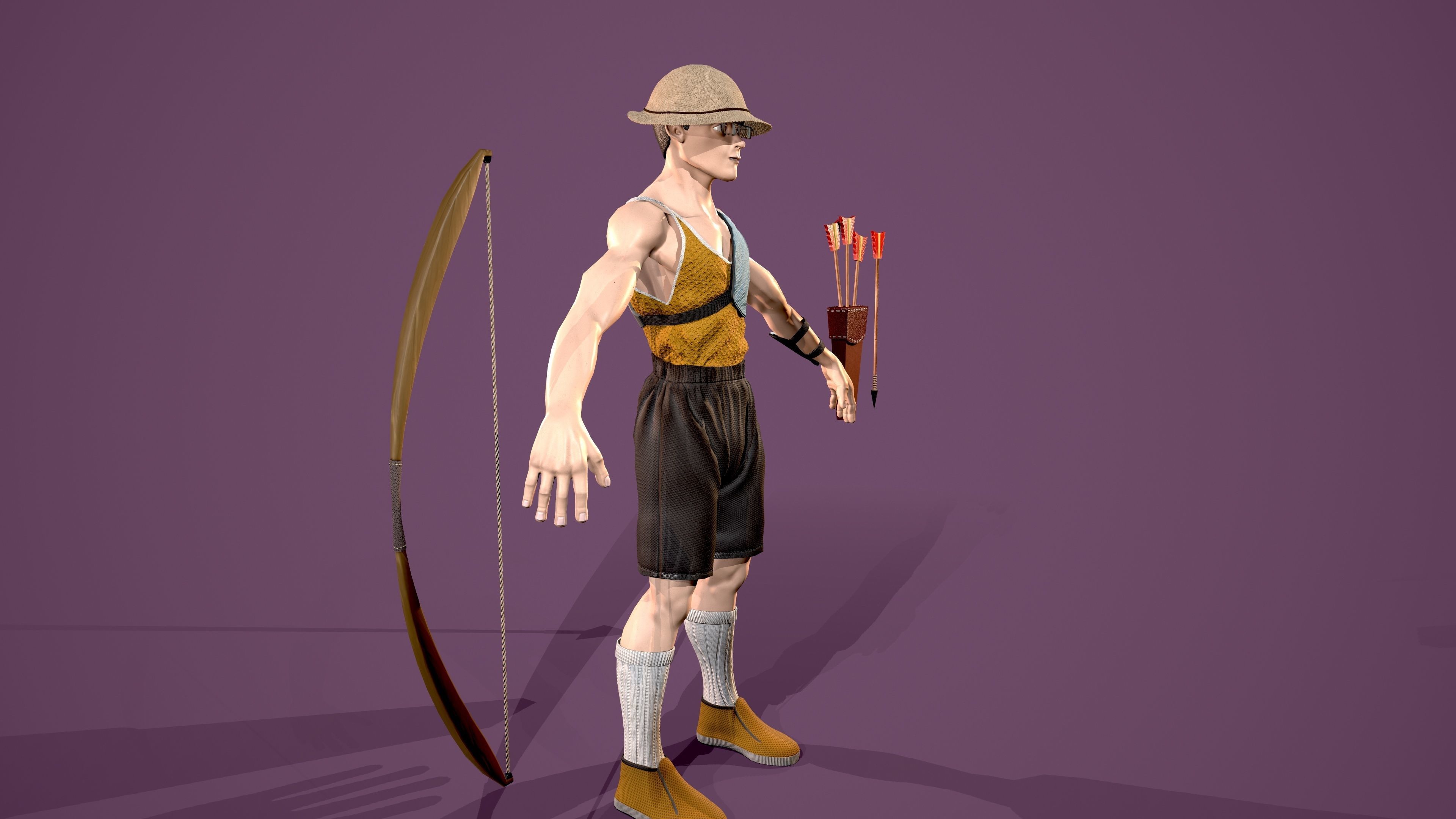 Archer boy with bow and arrow Low-poly 3D model_2
