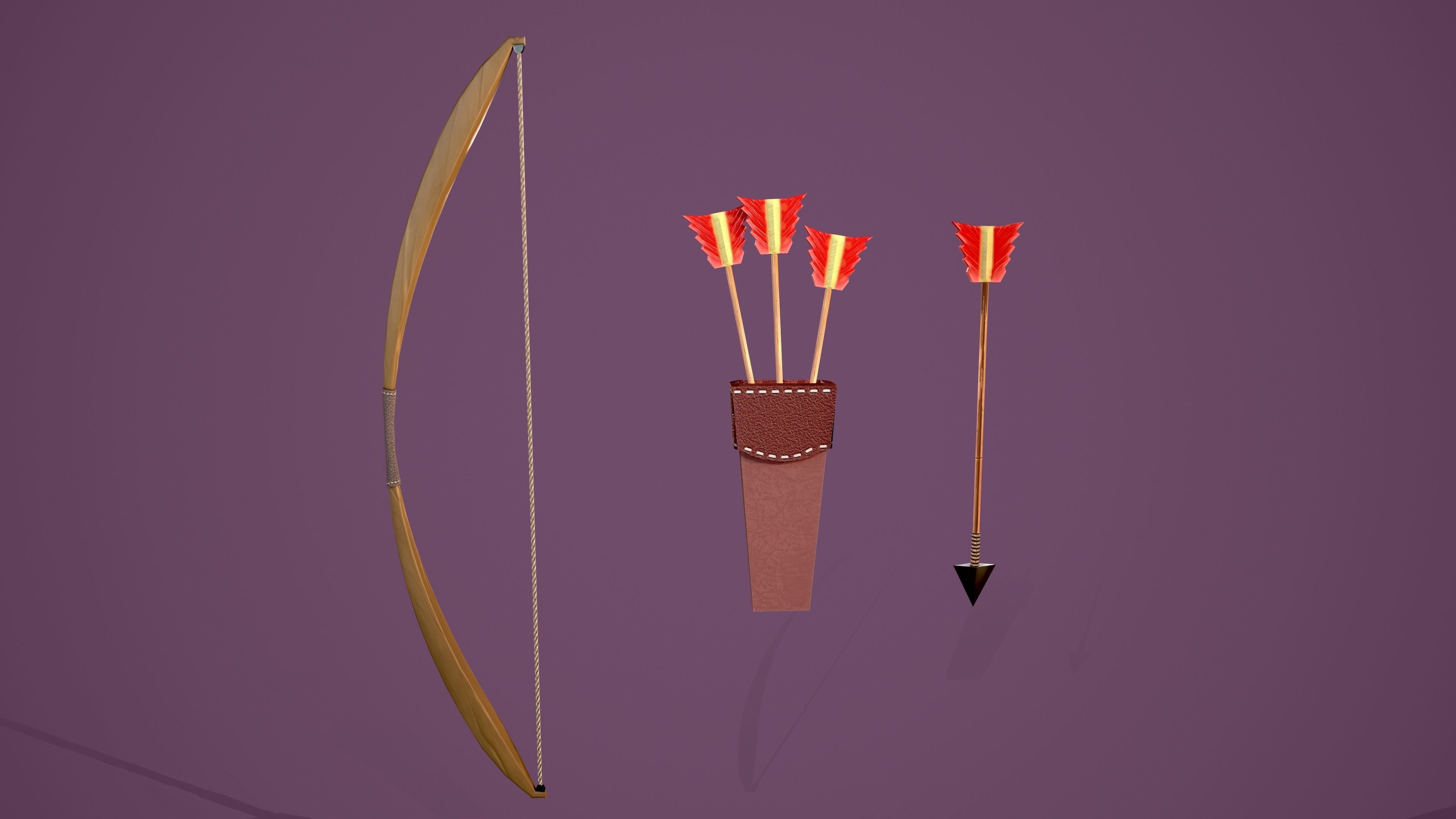 Archer boy with bow and arrow Low-poly 3D model_12