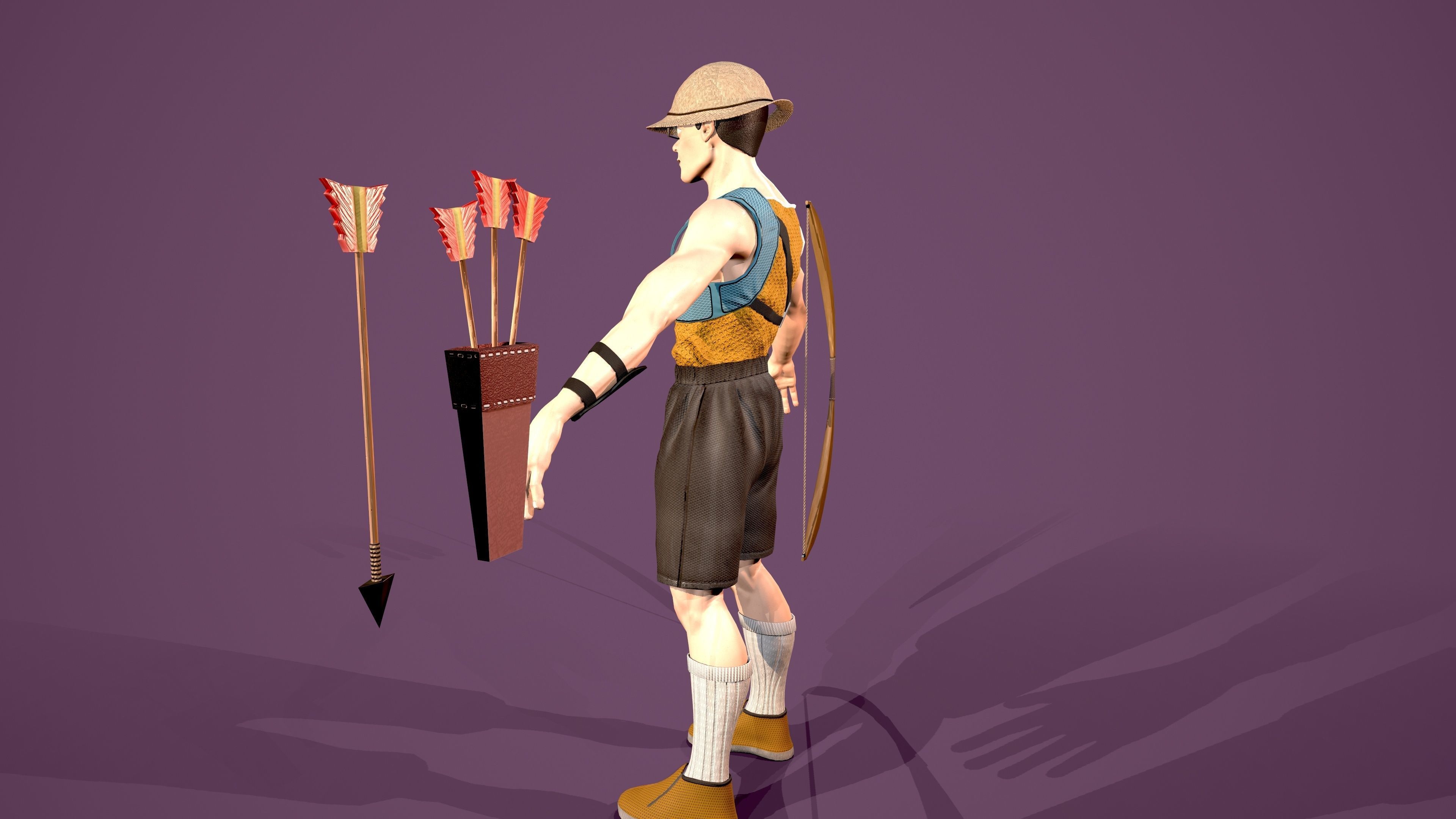 Archer boy with bow and arrow Low-poly 3D model_6