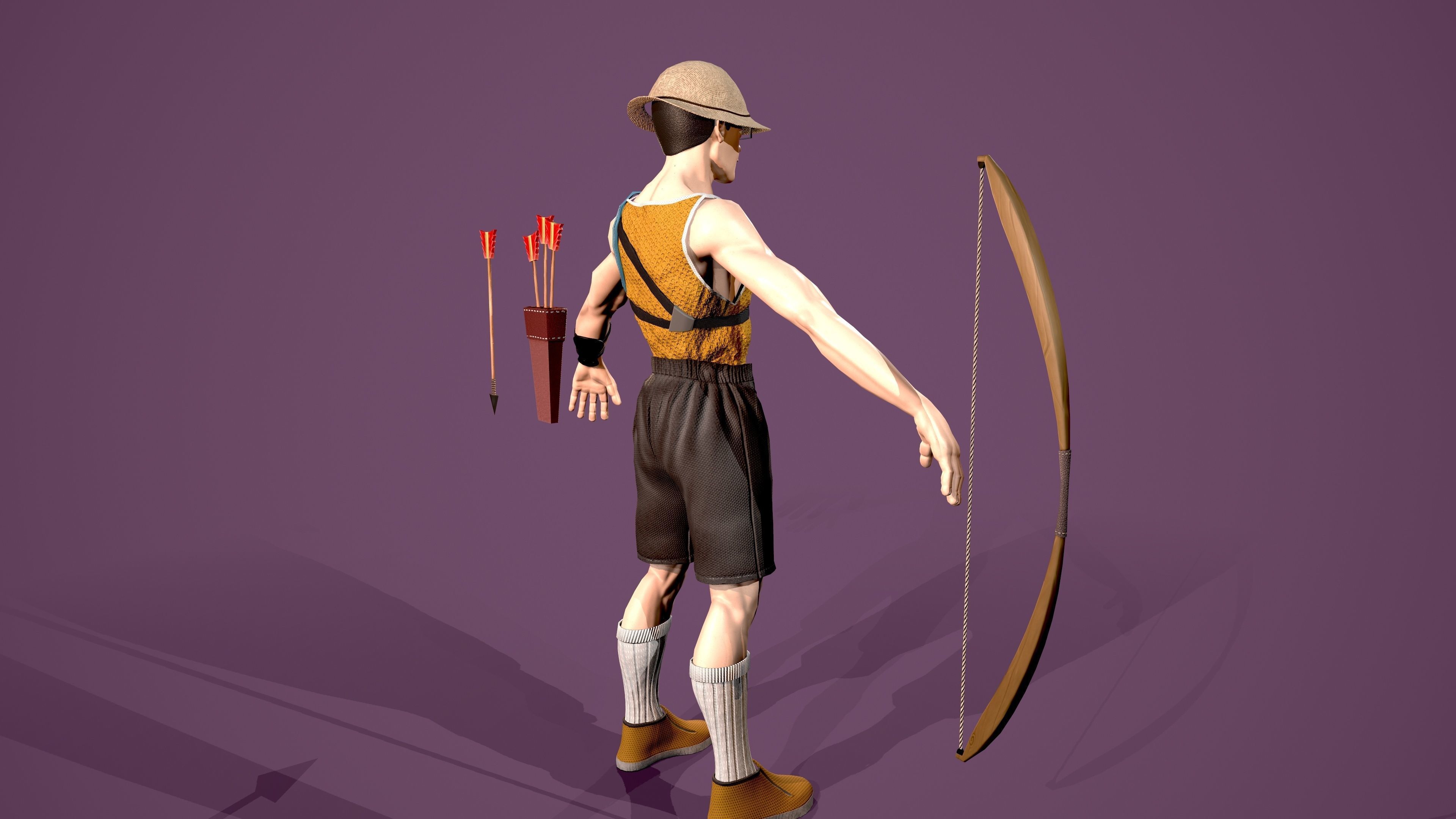 Archer boy with bow and arrow Low-poly 3D model_4