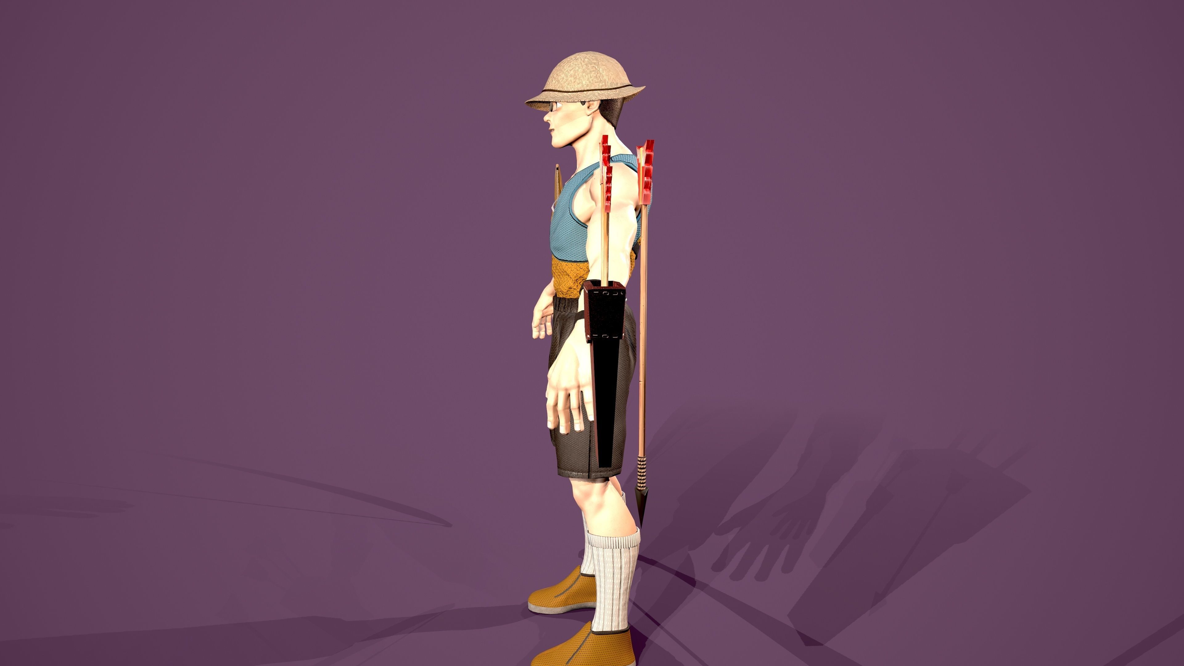 Archer boy with bow and arrow Low-poly 3D model_8