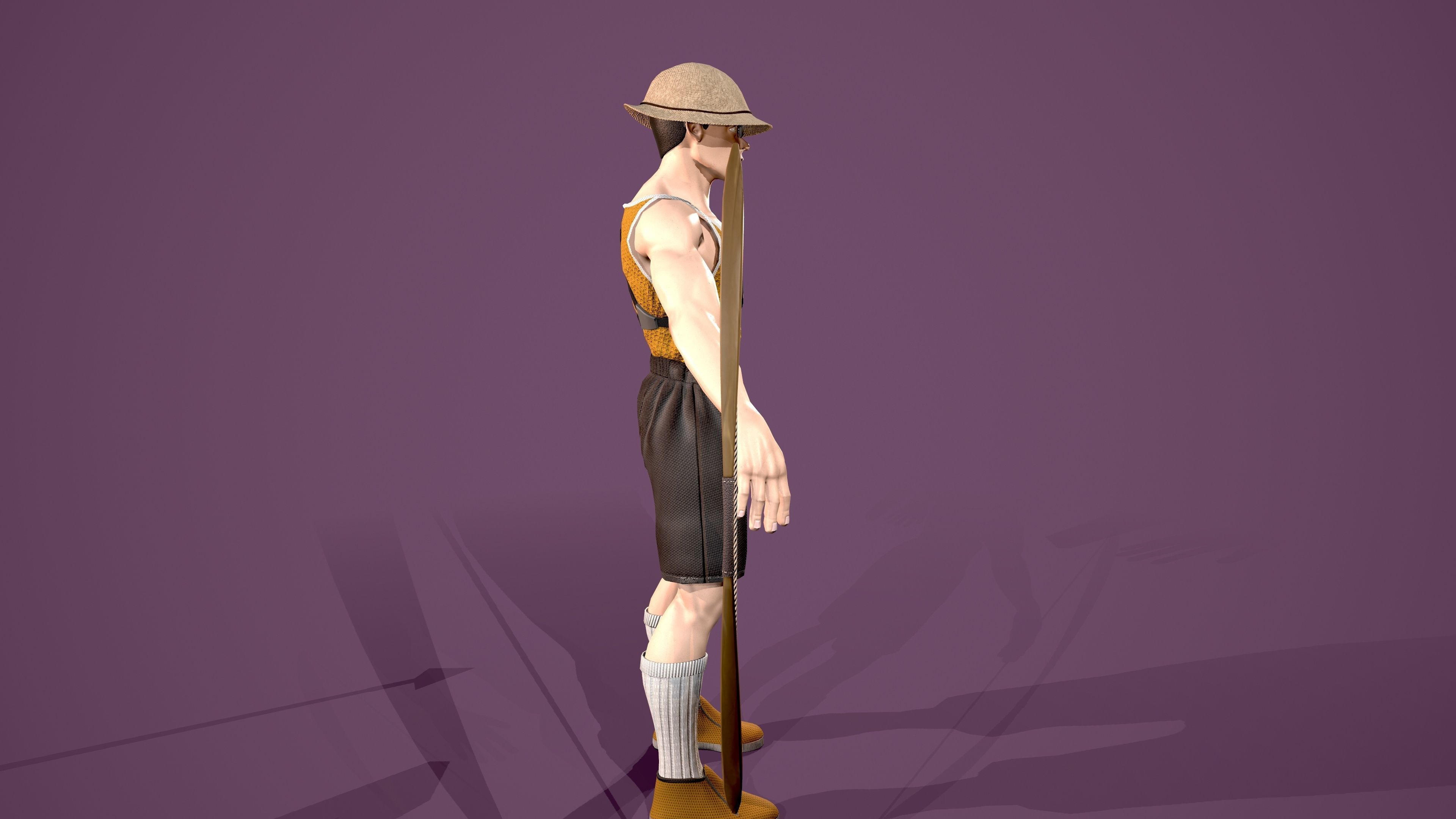 Archer boy with bow and arrow Low-poly 3D model_3