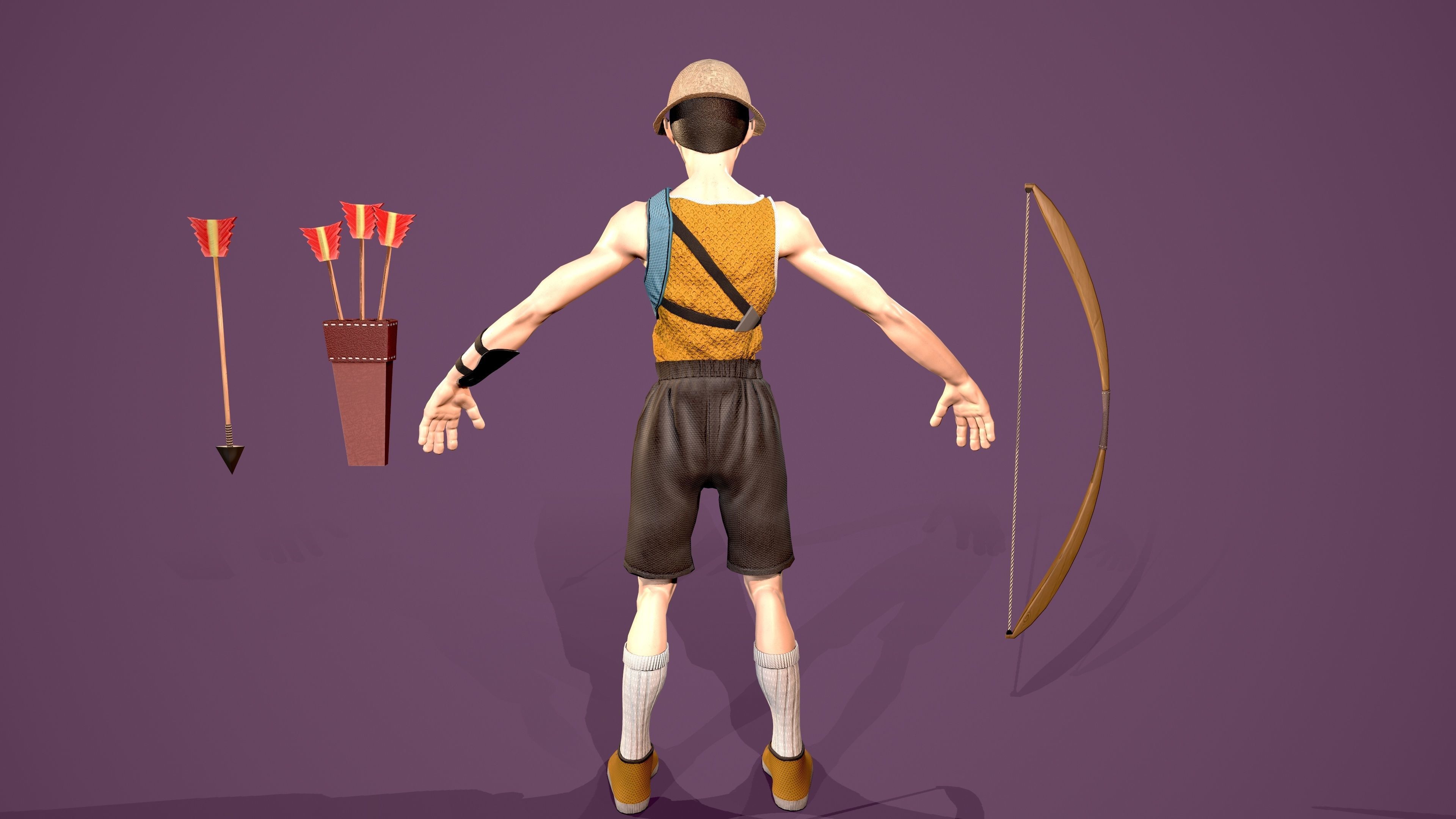 Archer boy with bow and arrow Low-poly 3D model_5