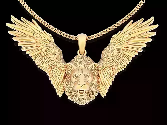 Lion  and wings pendant silver  gold  jewelry printable 3D model