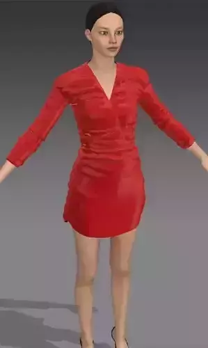 DRESS RED SILK SATIN SHINY ANVELOP DRAPED V NECKLINE LOOK