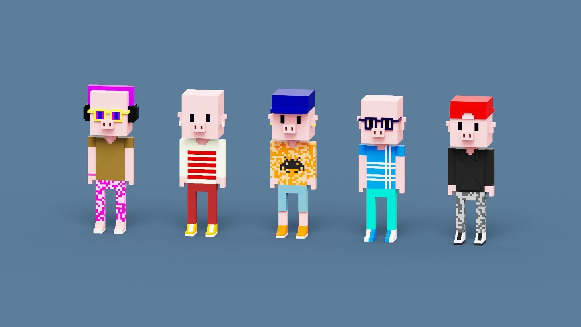 NFT Voxel Pig Characters Low-poly 3D model_1