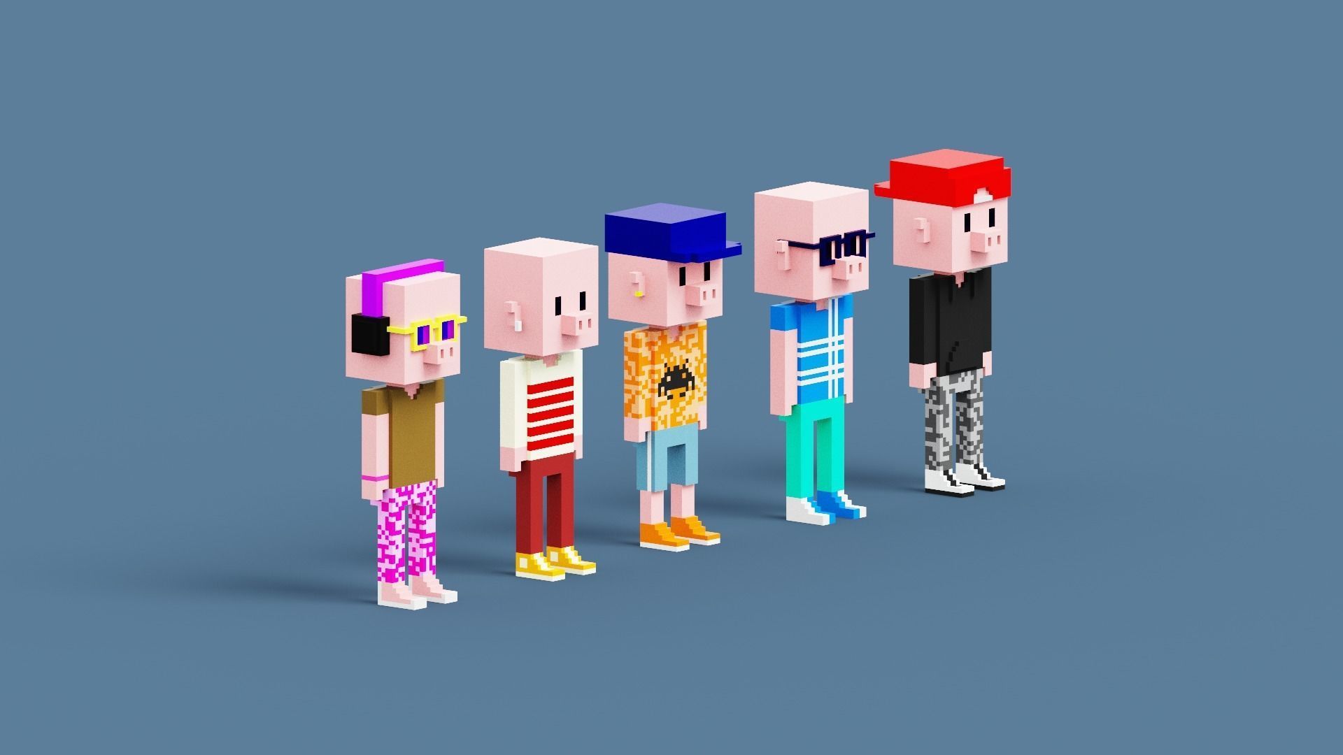 NFT Voxel Pig Characters Low-poly 3D model_10