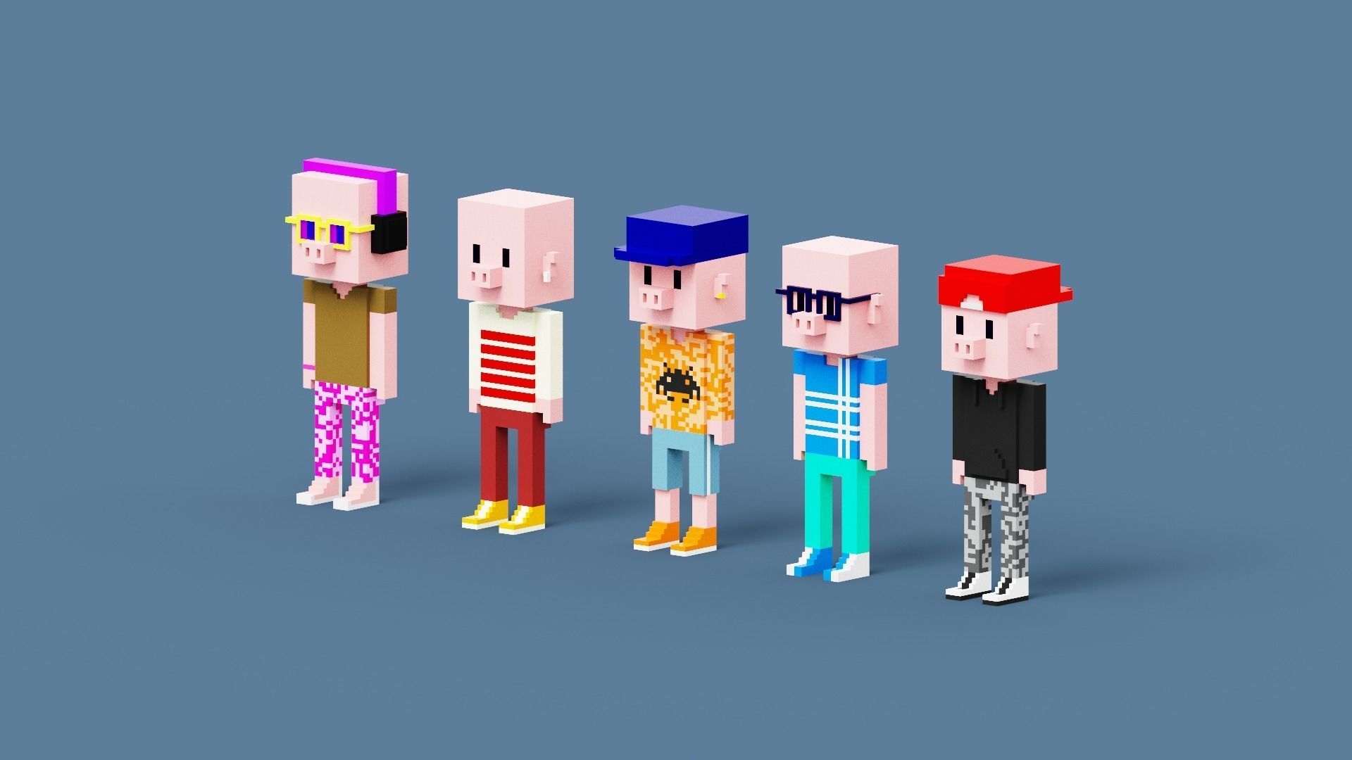 NFT Voxel Pig Characters Low-poly 3D model_2