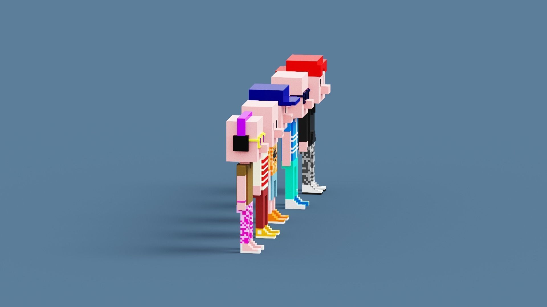NFT Voxel Pig Characters Low-poly 3D model_11