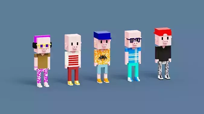 NFT Voxel Pig Characters  Low-poly 3D model