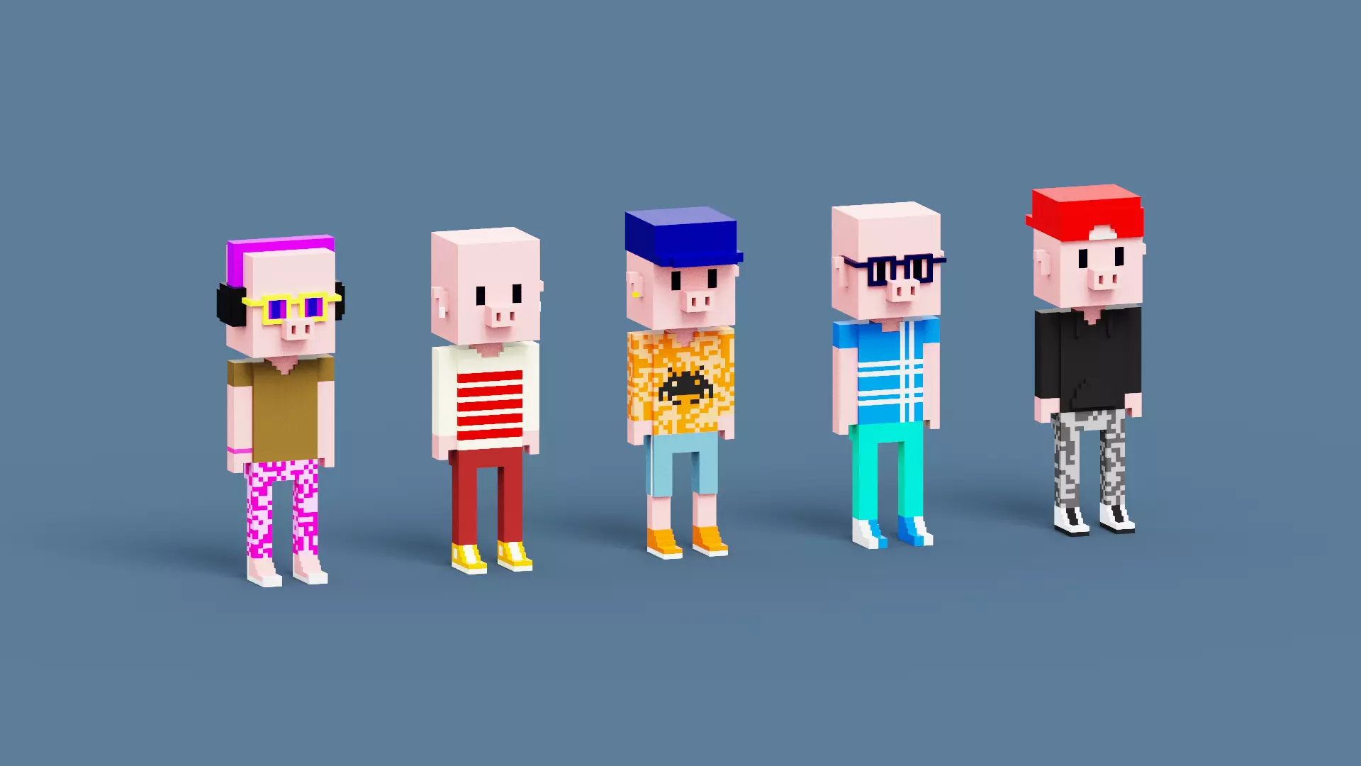 NFT Voxel Pig Characters Low-poly 3D model_0